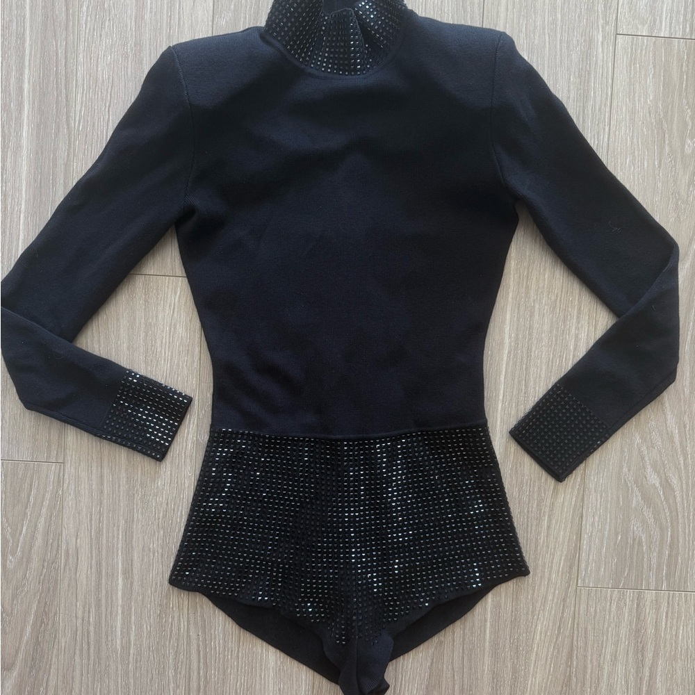 Retrofete Black Long Sleeve Bodysuit with Studded Details